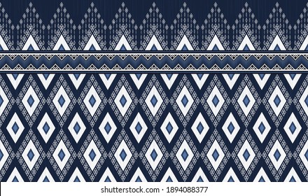 La forma geométrica del vector ikat es un patrón sin fisuras con fondo de textura azul. Se utiliza para elementos de tela, textil y decoración.