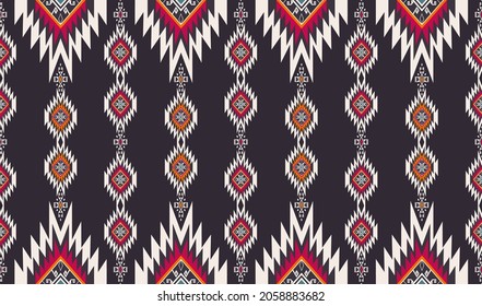 Vector ikat native aztec geometric shape seamless background. Ethnic tribal colorful red-yellow pattern design. Use for fabric, textile, interior decoration elements, upholstery, wrapping.