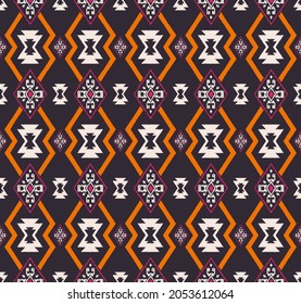 Vector ikat native aztec Stammgitter geometrische Form nahtlosen Hintergrund. Ethnisch blauorange-rosa Farbmuster Design. Verwendung für Gewebe, Textilien, Dekorationselemente, Polsterung, Umhüllung.