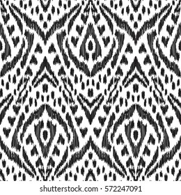 Vector Ikat seamless pattern. Bohemian ornament. Fashion textile, cloth, fabric, wallpaper, card, wrapping paper. Creative hippies print. Stylish ethnic backdrop. Boho chic style. Hipster design.