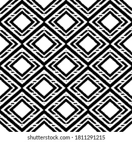 Vector ikat seamless pattern. Geometric boho pattern. Black and white ethnic texture. Tribal background. Navajo motif. Abstract folk design for pillow, rug, textile, pillowcase, wallpapers, prints 