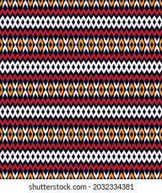 Vector ikat de forma étnica pequeña color de fondo sin costuras. Patrón de chevron, rhombus y zig zag tribal. Para tela, textil, elementos de decoración interior, tapicería, envoltura. 