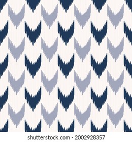 Vector ikat vertical chevron or hounds tooth shape seamless pattern modern blue color texture background. Use for fabric, textile, cover, upholstery, interior decoration elements.
