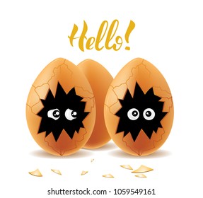 Vector illistration with lettering and cute funny eggs.