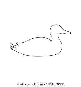 Vector illlustration of black line duck silhouette isolated on white background