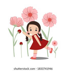 vector illlustration of a cute girl. cartoon cute girl and flower.