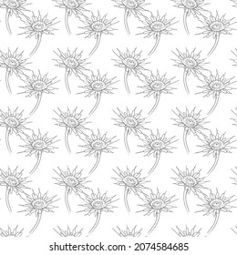Vector illlustration of hand drawing dandelion. Seamless pattern