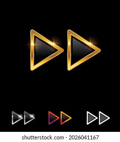 A vector illlustration set of Golden Forward Button Vector Sign in black background with gold shine effect