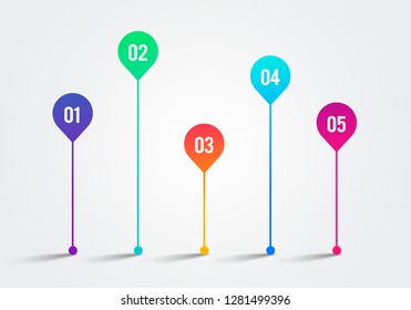 Vector Illlustration Timeline 3d Infographic 1 to 5  Design Template. Charts, Diagrams and other Vector Elements for Data and Statistics Presentation