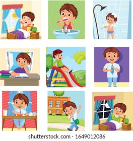 Vector illlustrations of a child's daily activities.