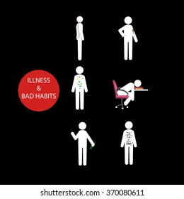 vector illness and bad habits stick man set