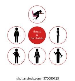 vector illness and bad habits stick man set