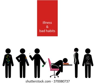 vector illness and bad habits stick man set