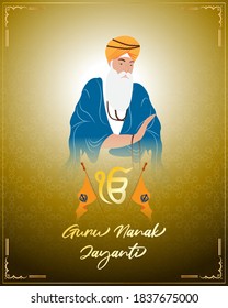 vector illsuatrtion for indian festival Guru Nanak jayanti, with holy symbol and flag
