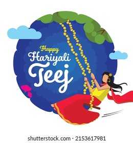 vector illsuatrtion of indian festival hariyali teej means green teej . married woman enjoy the festival 