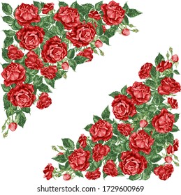 Vector illsutration decor element with roses ina shape of angle frame