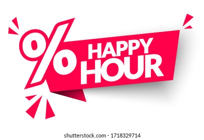 Vector Illsutration Happy Hour Label. Modern Web Banner With Percent Sign