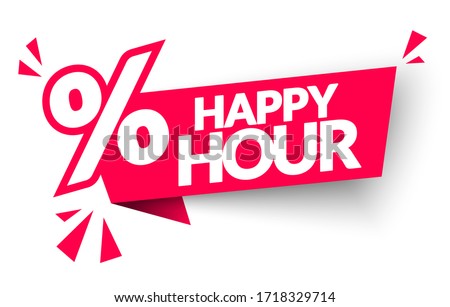 Vector Illsutration Happy Hour Label. Modern Web Banner With Percent Sign
