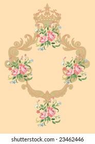 Vector Illuctration of Decorative frame with floral  ornament and  big beautiful flowers