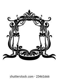 Vector Illuctration of floral frame with Decorative ornament and two fanky skeleton