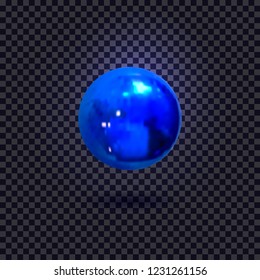 Vector Illuminated Blue Ball, Isolated on Dark Background Decorative Element, Glowing Light.