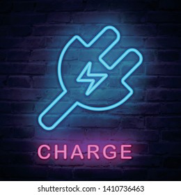 Vector illuminated neon light icon sign electric charge