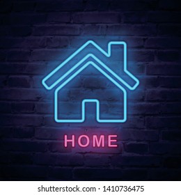 Vector illuminated neon light icon sign home house