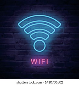 Vector illuminated neon light icon sign wifi internet
