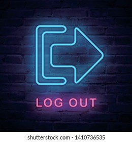 Vector illuminated neon light icon sign arrow log out