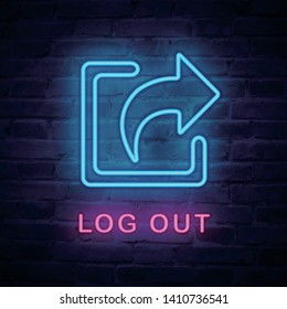 Vector illuminated neon light icon sign arrow log out
