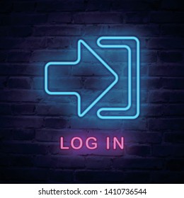 Vector illuminated neon light icon sign arrow log in