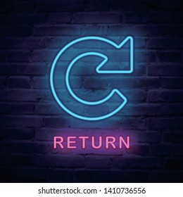 Vector illuminated neon light icon sign round arrow return