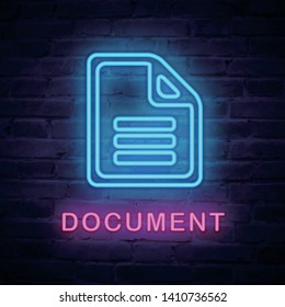 Vector illuminated neon light icon sign document paper