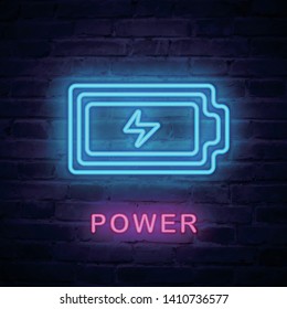 Vector illuminated neon light icon sign battery power