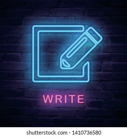 Vector illuminated neon light icon sign pencil write