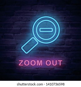 Vector illuminated neon light icon sign megaloscope zoom out
