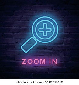 Vector illuminated neon light icon sign megaloscope zoom in
