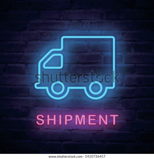 Vector illuminated neon light icon sign delivery\
shipment car