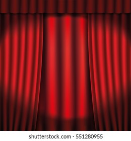 Vector illuminated red curtain. Red curtain stage background