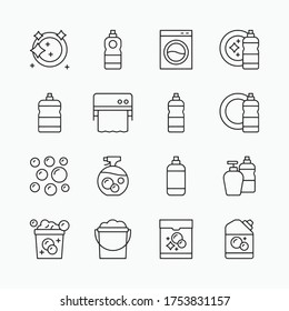 Icono de la ilusión vectorial conjunto de botellas de limpieza y objetos limpios