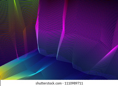 Vector illusive surreal art background for design like a hallucination drug trip surrealism, linear 3d trend. Fantastic psychedelic trendy modern op art, optical dimensional illusion.