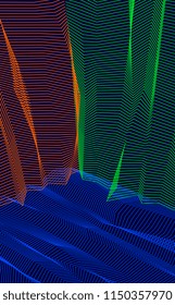 Vector illusive surreal art background for design like a hallucination drug trip surrealism, linear 3d trend. Fantastic psychedelic trendy modern op art, optical dimensional illusion.