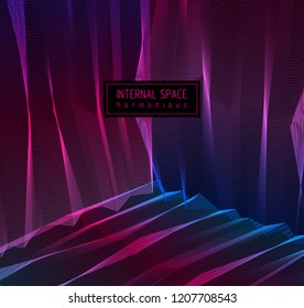 Vector illusive surreal art background for design like a hallucination drug trip surrealism, linear 3d trend. Fantastic psychedelic trendy modern op art, optical dimensional illusion.