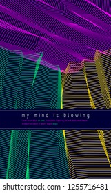 Vector illusive surreal art background for design like a hallucination drug trip surrealism, linear 3d trend. Fantastic psychedelic trendy modern op art, optical dimensional illusion.