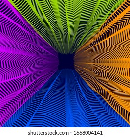 Espléndido fondo artístico surrealista vectorial para el diseño como un surrealismo de viaje de drogas de alucinación, tendencia 3d lineal. Fantástico arte moderno de moda psicodélico moderno, ilusión óptica dimensional.