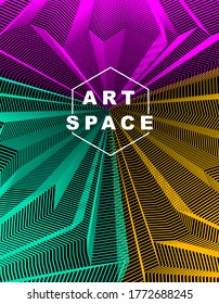Vector illusive surreal art background for design like a hallucination drug trip surrealism, linear 3d trend. Fantastic psychedelic trendy modern op art, optical dimensional illusion.