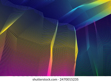 Vector de fondo de arte surrealista ilusivo para el diseño como un viaje de drogas alucinación surrealismo, tendencia lineal 3d. Fantástico psicodélico moderno op art moderno, ilusión dimensional óptica.
