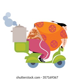 vector illusration of fun vespa delivery