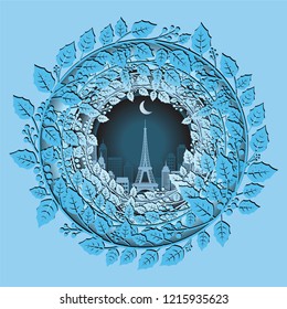 Vector and illusrtation paper art and craft style of merry christmas greeting card in circle design