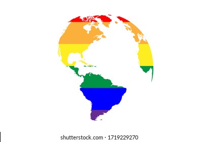 Ilustración vectorial del planeta Tierra en colores LGBT. Tierra en seis colores arcoiris. Puede ser usado como logo, postal o papel tapiz para la comunidad LGBT. Bandera de la libertad